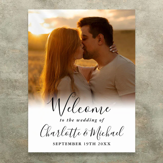 Black Signature Script Photo Wedding Welcome Sign | Zazzle