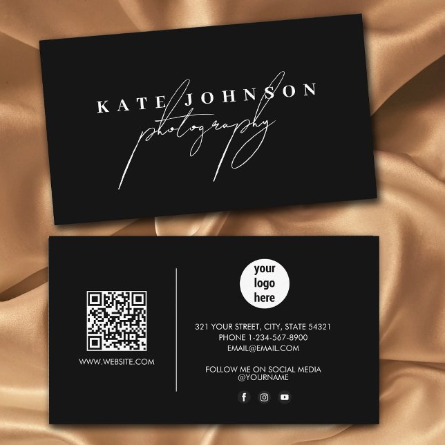 Black Signature Script QR Code Social Media   Business Card (Black Signature Script QR Code Social Media Business Card)