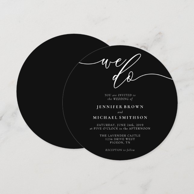 Black Signature We Do Wedding Circle Invitation (Front/Back)
