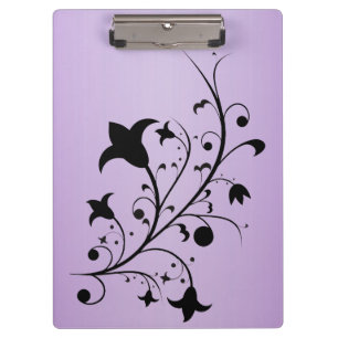 Black Silhouette Abstract Scroll Flowers Purple Clipboard