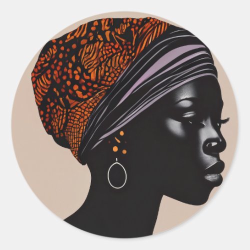 Black Silhouette African American Woman Head Wrap Classic Round Sticker