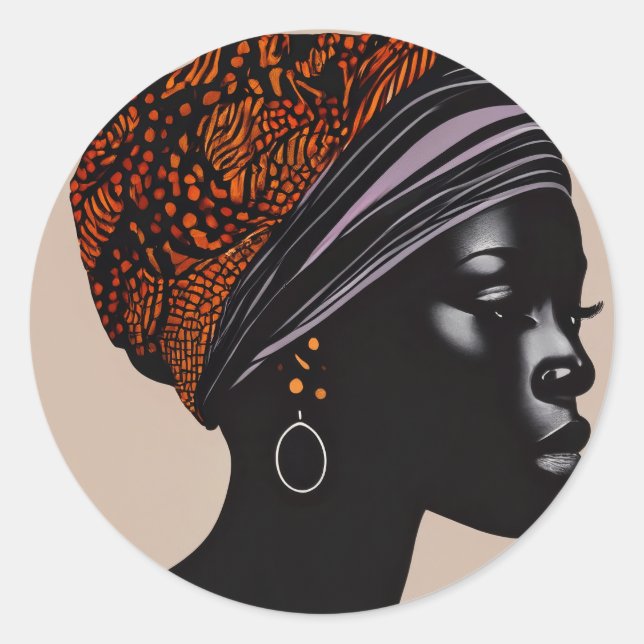 Black Silhouette African American Woman Head Wrap Classic Round Sticker (Front)