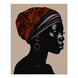 Black Silhouette African American Woman Head Wrap Poster
