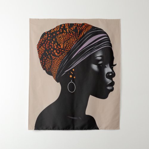 Black Silhouette African American Woman Head Wrap Tapestry