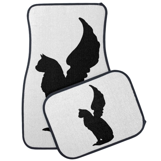 Black  Silhouette Angel Cat Car Mats (Set)