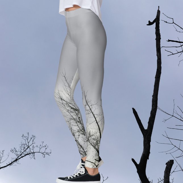 Black Silhouette Branches Gray Sky Leggings (Creator Uploaded)