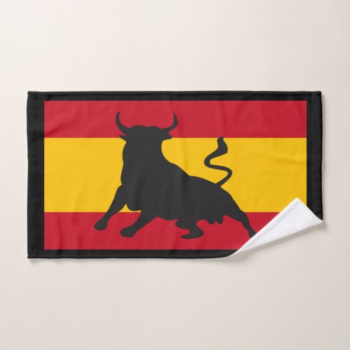 Black Silhouette Bull On Spanish Flag Hand Towel