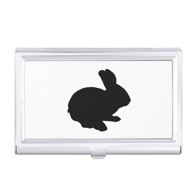 Black Silhouette Bunny Business Card Holder (Front)