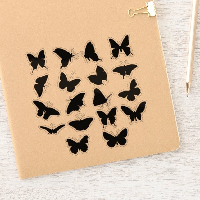 Black Silhouette BUTTERFLY sheet/18 cut-out Sticker (Notebook)