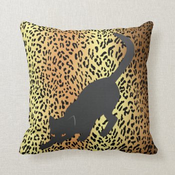 Black Silhouette Cat On Leopard Print Throw Pillow by PetsandVets at Zazzle