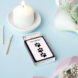 Black Silhouette Cat Paw Prints Pink Dots Matchboxes