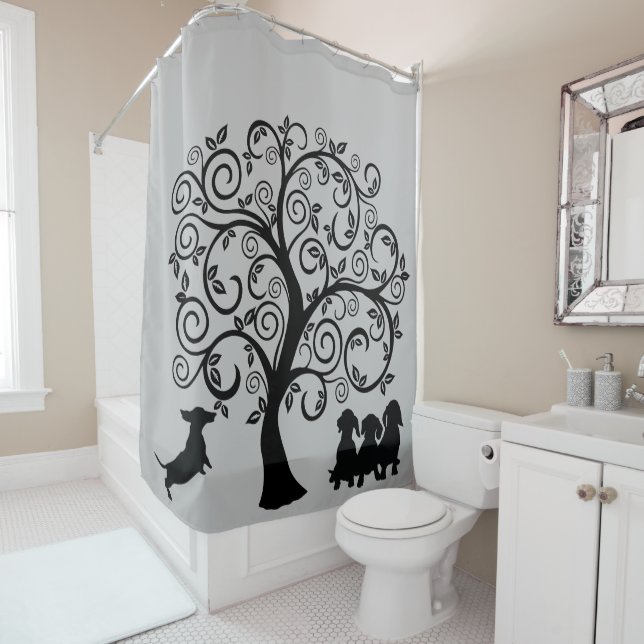 Black Silhouette Dachshund Shower Curtain (In Situ)