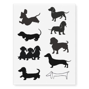 Black Silhouette Dachshund Temporary Tattoos