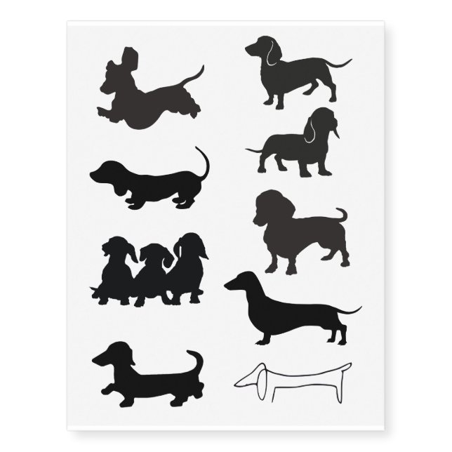 Black Silhouette Dachshund Temporary Tattoos (Front)