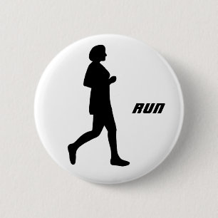 Black Silhouette Female Runner Running Painting Button