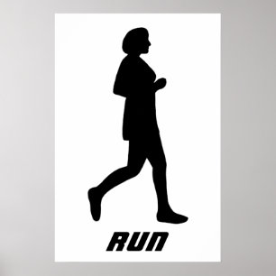 Black Silhouette Female Runner Running Run Poster
