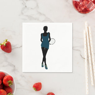 Black Silhouette Female Tennis Player Napkins