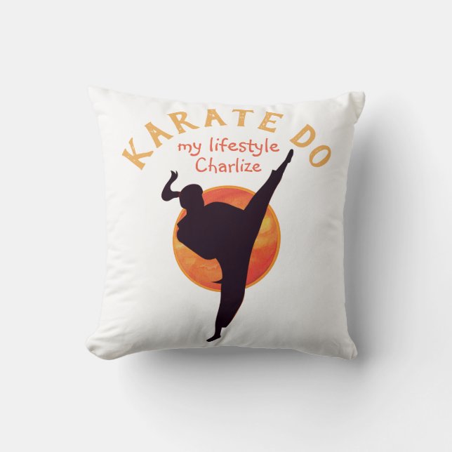 Black Silhouette Girly Sports Karate Martial Arts Throw Pillow (Front)