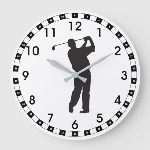Black Silhouette Golfer Large Clock
