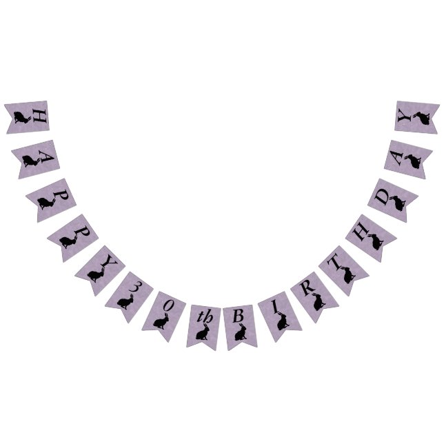 Black Silhouette Happy Birthday Rabbit on Purple Bunting Flags (All)