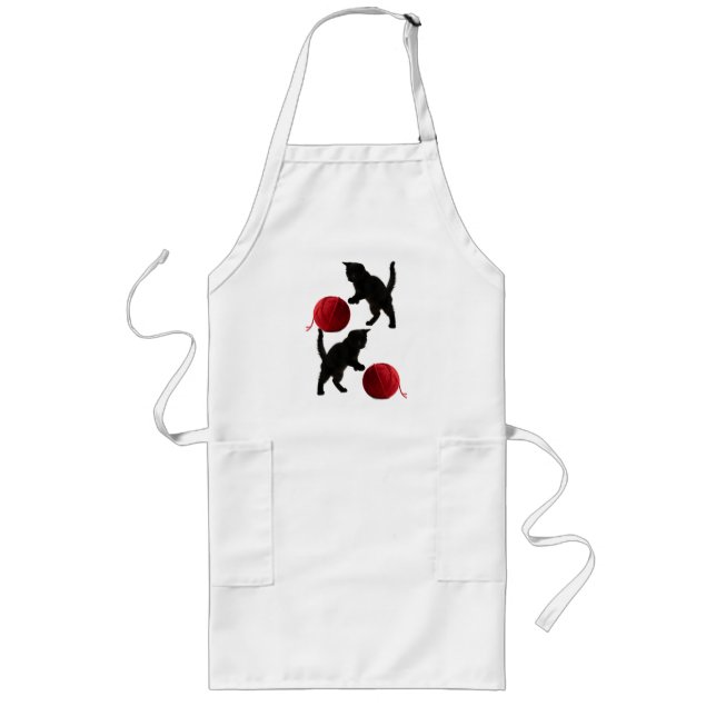 Black Silhouette Kitty, with red wool Ball Long Apron (Front)