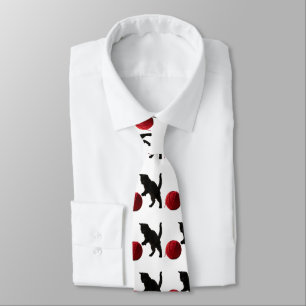 Black Silhouette Kitty, with red wool Ball (Multi) Neck Tie