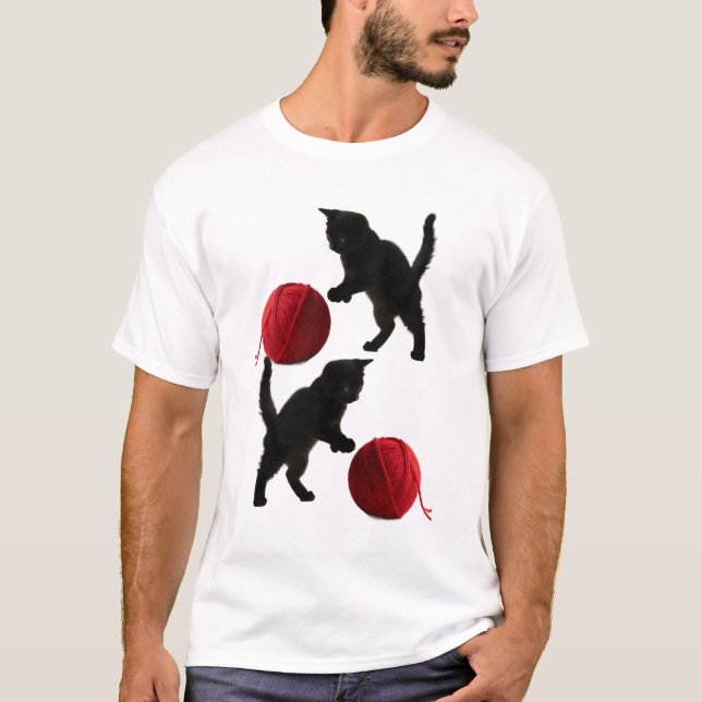 Black Silhouette Kitty, with red wool Ball T-Shirt (Front)