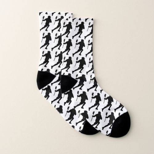 Black Silhouette Lacrosse Pattern Sports Socks