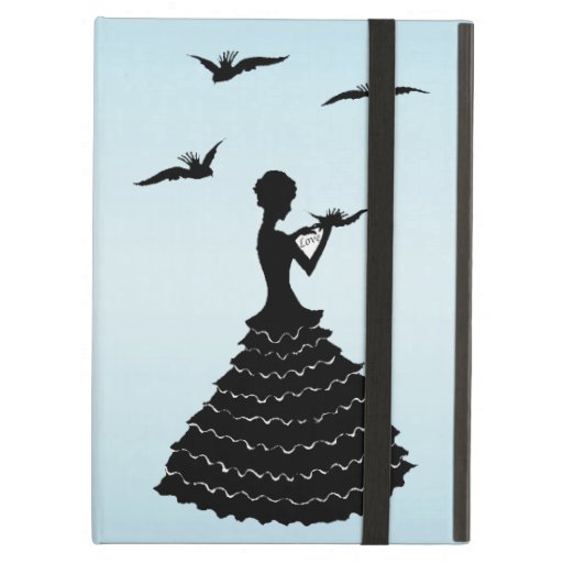 Black Silhouette Lady Ruffled Dress Flying Doves Case For iPad Air