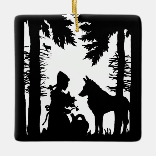 Black Silhouette Little Red Riding Hood Wolf Woods Ceramic Ornament