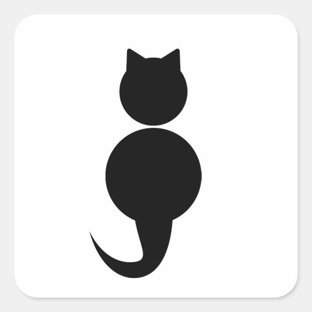 Black silhouette of a cat square sticker (Front)