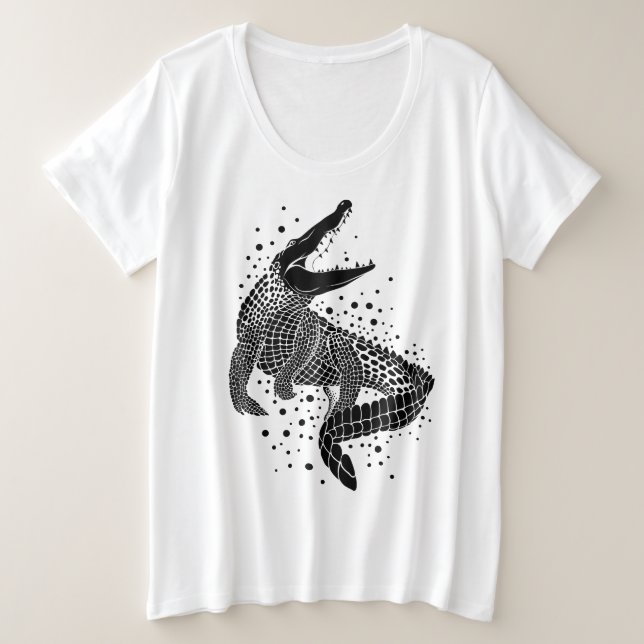 Black Silhouette Of a Crocodile Plus Size T-Shirt (Design Front)