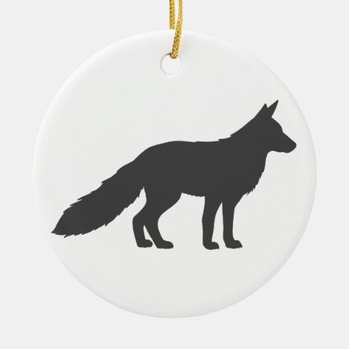 Black silhouette of a fluffy Fox Ceramic Ornament