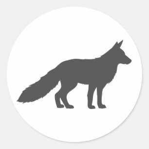 Black silhouette of a fluffy Fox Classic Round Sticker