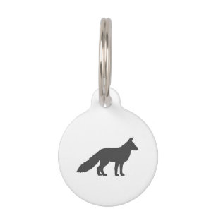 Black silhouette of a fluffy Fox Pet ID Tag