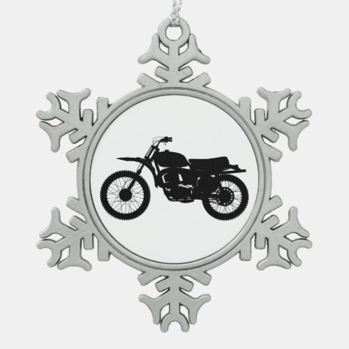 Black silhouette of bike _ Choose background color Snowflake Pewter Christmas Ornament