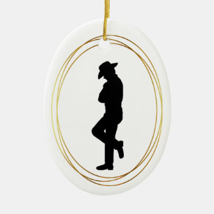 Black Silhouette of Cowboy in Profile Ornament
