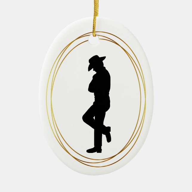 Black  Silhouette of Cowboy in Profile Ornament (Front)