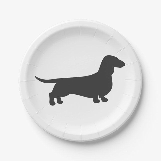 Black silhouette of dachshund paper plates (Front)