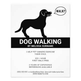 Black Silhouette Of Dog Saying Walk - Dog Walker Flyer