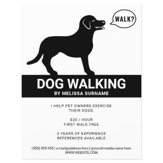Black Silhouette Of Dog Saying Walk - Dog Walker Flyer