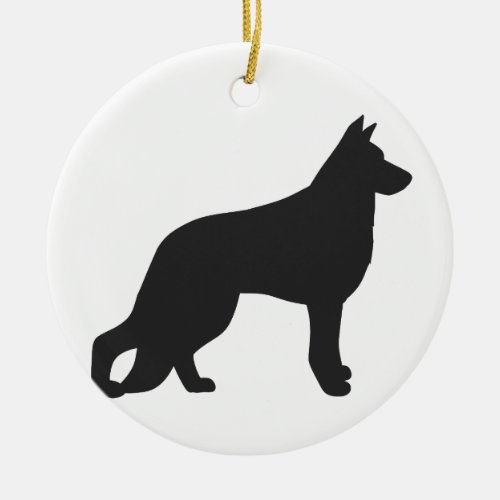 Black silhouette of German Shepherd dog Ceramic Ornament