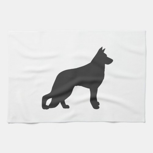 Black silhouette of German Shepherd dog Kitchen Towel