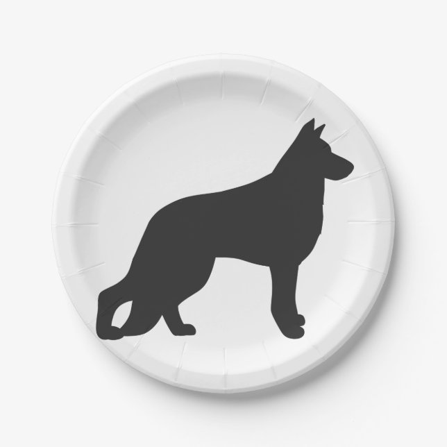 Black silhouette of German Shepherd dog Paper Plates (Front)