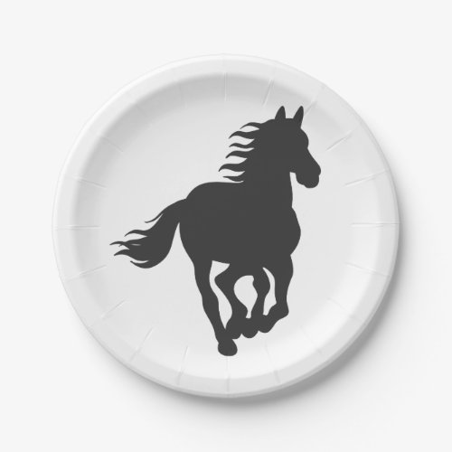 Black silhouette of horse _ Choose background colo Paper Plates