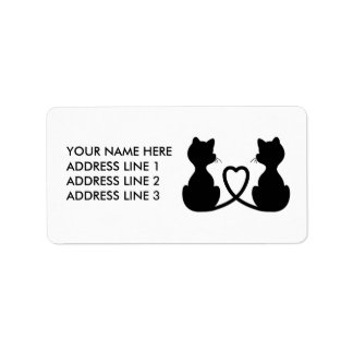 Black Silhouette Of Two Cats In Love Label