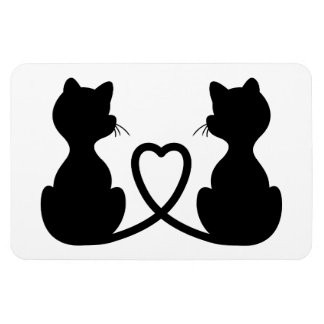 Black Silhouette Of Two Cats In Love Magnet
