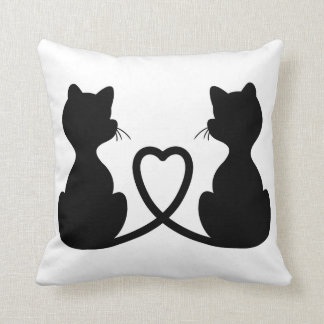 Black Silhouette Of Two Cats In Love Throw Pillow