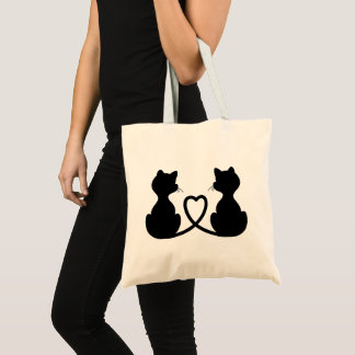 Black Silhouette Of Two Cats In Love Tote Bag