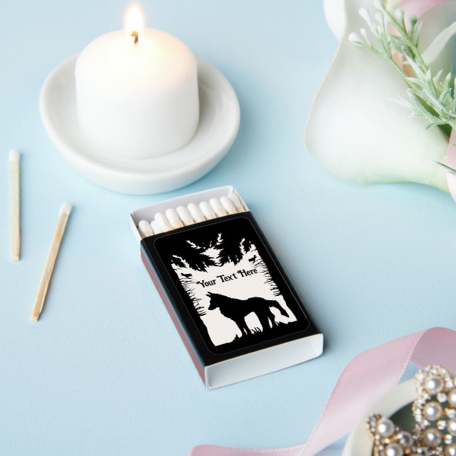 Black Silhouette of Wolf Under Trees Birds White Matchboxes (Insitu)